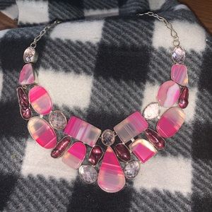 Handmade statement necklace with Striated Pink Quartz, crystals and shells